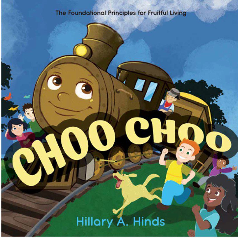 Children's book cover with smiling train