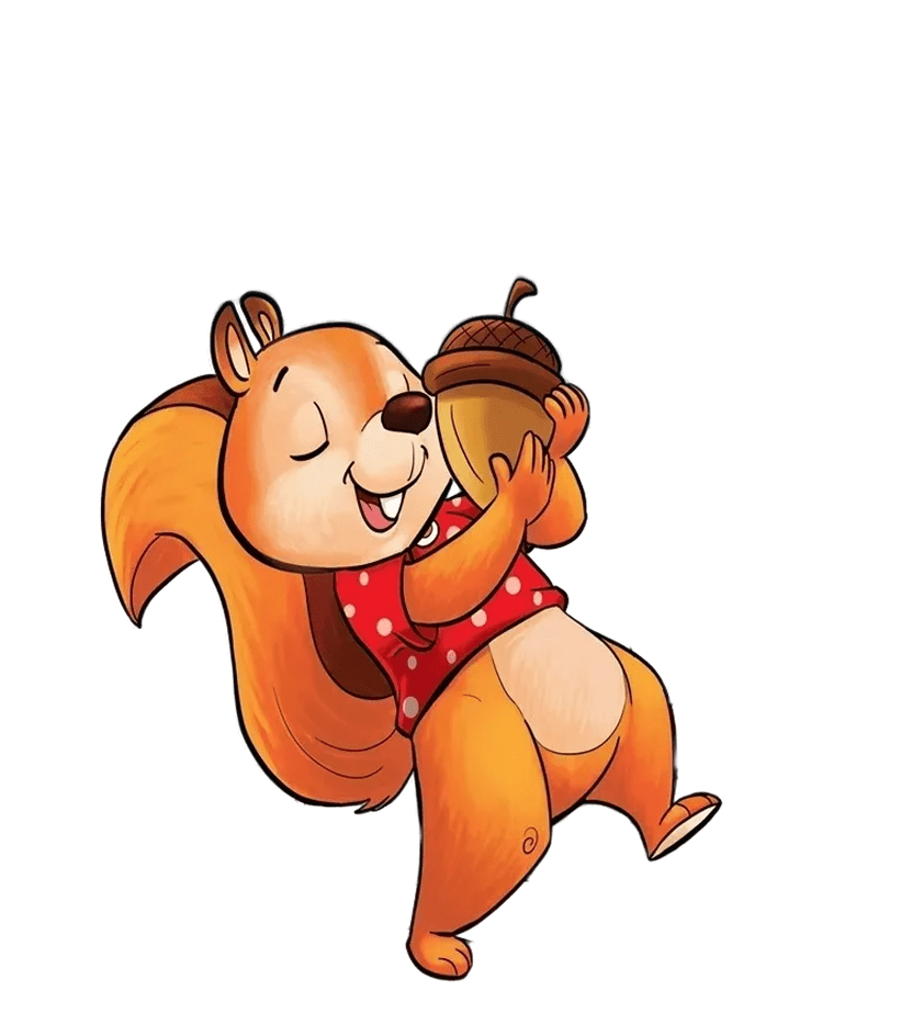 Cheerful squirrel with an acorn
